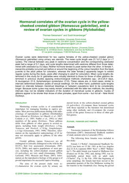 Nomascus Gabriellae), and a Review of Ovarian Cycles in Gibbons (Hylobatidae