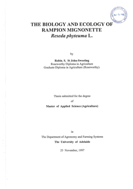 The Biology and Ecology of Rampion Mignonette Reseda Phyteuma L