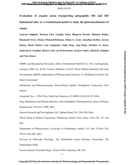 Evaluation of Organic Anion Transporting Polypeptide 1B1 and 1B3