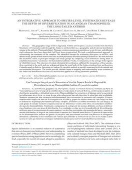 An Integrative Approach to Species-Level Systematics Reveals the Depth of Diversification in an Andean Thamnophilid, the Long-Tailed Antbird Morton L