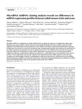 Microrna (Mirna) Cloning Analysis Reveals Sex Differences in Mirna Expression Proﬁles Between Adult Mouse Testis and Ovary