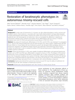 Restoration of Keratinocytic Phenotypes in Autonomous Trisomy