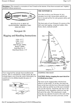 Newport 16 Rigging and Handling Instructions