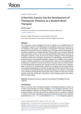 A Heuristic Inquiry Into the Development of Therapeutic Presence As a Student Music Therapist