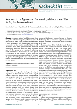 Anurans of the Agudos and Jaú Municipalities, State of São Paulo, Southeastern Brazil