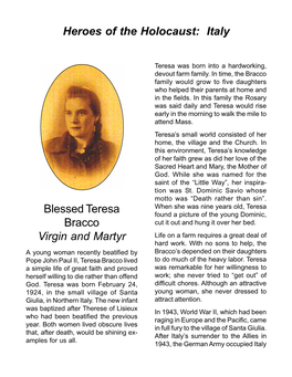 Blessed Teresa Bracco Virgin and Martyr Heroes of the Holocaust: Italy