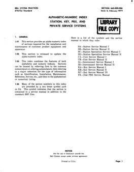 Alphabetic-Numeric Index Station, KEY, PBX, and Private-Service