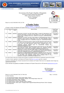 E-Tender Notice (Notice Number: 37/2020-21)