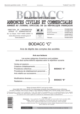 Bodacc Bulletin Officiel Des Annonces Civiles Et Commerciales Annexé Au Journal Officiel De La République Française