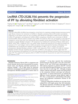 Lncrna CTD-2528L19.6 Prevents the Progression of IPF by Alleviating Fibroblast Activation