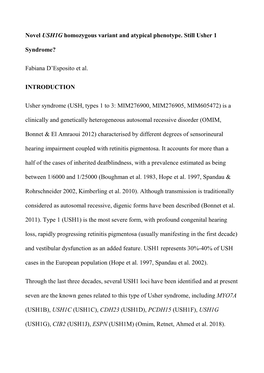 Novel USH1G Homozygous Variant and Atypical Phenotype