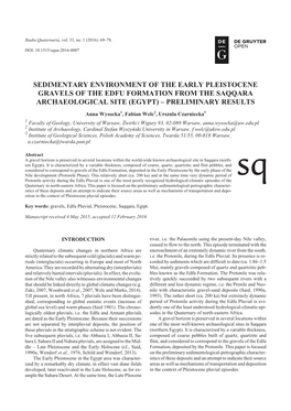 Sedimentary Environment of the Early Pleistocene Gravels of the Edfu Formation from the Saqqara Archaeological Site (Egypt) – Preliminary Results