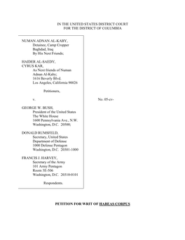 IN the UNITED STATES DISTRICT COURT for the DISTRICT of COLUMBIA NUMAN ADNAN AL-KABY, Detainee, Camp Cropper Baghdad, Iraq by Hi