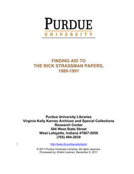 Finding Aid to the Rick Strassman Papers, 1989-1991