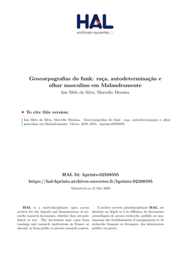 Geocorpografias Do Funk: Raça, Autodeterminação E Olhar Masculino Em Malandramente Izis Melo Da Silva, Marcello Messina