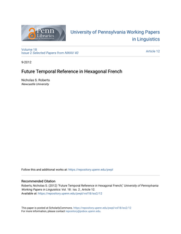 Future Temporal Reference in Hexagonal French