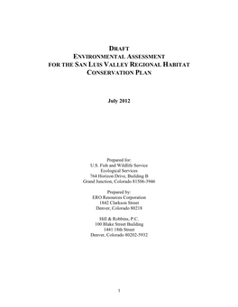 DRAFT ENVIRONMENTAL ASSESSMENT for the SAN LUIS VALLEY REGIONAL HABITAT CONSERVATION PLAN July 2012