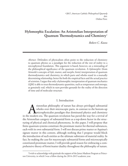 An Aristotelian Interpretation of Quantum Termodynamics and Chemistry1