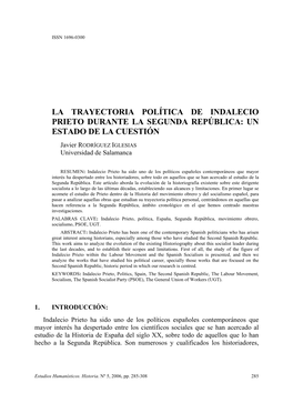 La Trayectoria Política De Indalecio Prieto Durante La Segunda República: Un Estado De La Cuestión