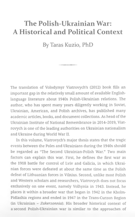 The Polish-Ulcrainian War: a Historical and Political Context by Taras Kuzio, Phd