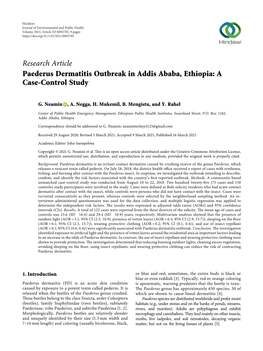 Paederus Dermatitis Outbreak in Addis Ababa, Ethiopia: a Case-Control Study