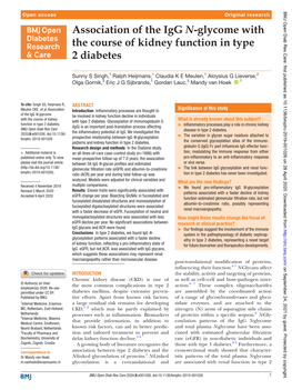 Association of the Igg N-Glycome with the Course of Kidney Function in Type