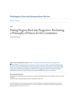 Reclaiming a Philosophy of History for the Constitution David Aram Kaiser