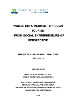 Women Empowerment Through Tourism – from Social Entrepreneurship Perspective