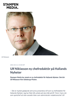 Ulf Niklasson Ny Chefredaktör På Hallands Nyheter