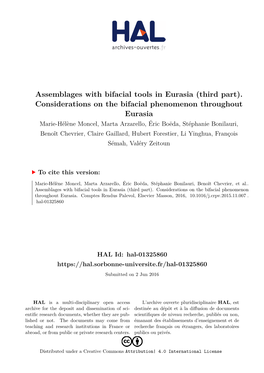 Assemblages with Bifacial Tools in Eurasia (Third Part)