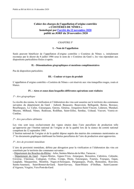 Cahier Des Charges De L'appellation D'origine Contrôlée Costières De