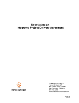 Negotiating an Integrated Project Delivery Agreement