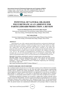 Potential of Natural Oil-Based Polyurethane As an Adhesive for Particleboard Production: a Review