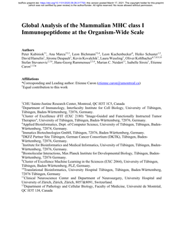 Global Analysis of the Mammalian MHC Class I Immunopeptidome at the Organism-Wide Scale