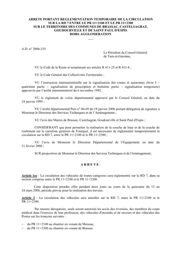 Arrete Portant Reglementation Temporaire