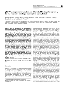 P16ink4a Gene Promoter Variation and Differential Binding of a Repressor, the Ras-Responsive Zinc-ﬁnger Transcription Factor, RREB