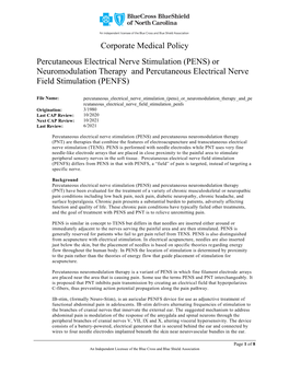 Percutaneous Electrical Nerve Stimulation (PENS) Or Neuromodulation Therapy and Percutaneous Electrical Nerve Field Stimulation (PENFS)