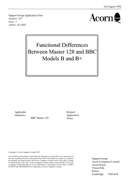 Functional Differences Between Master 128 and BBC Models B and B+