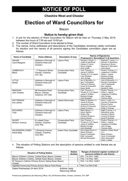 NOTICE of POLL Election of Ward Councillors