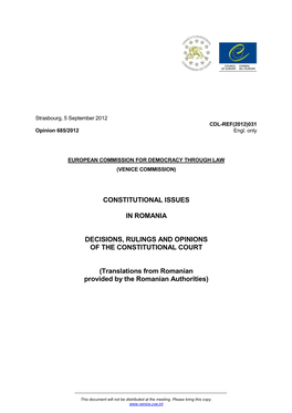 Constitutional Issues in Romania Decisions, Rulings