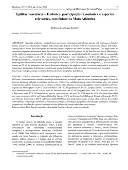 Epífitas Vasculares – Histórico, Participação Taxonômica E Aspectos Relevantes, Com Ênfase Na Mata Atlântica