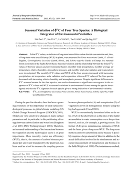 Seasonal Variation of Δ13c of Four Tree Species: a Biological Integrator of Environmental Variables