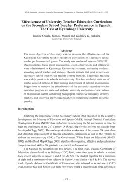 Effectiveness of University Teacher Education Curriculum on the Secondary School Teacher Performance in Uganda: the Case of Kyambogo University