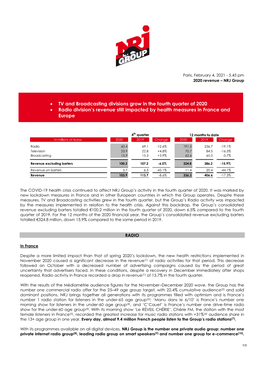 • TV and Broadcasting Divisions Grow in the Fourth Quarter of 2020 • Radio