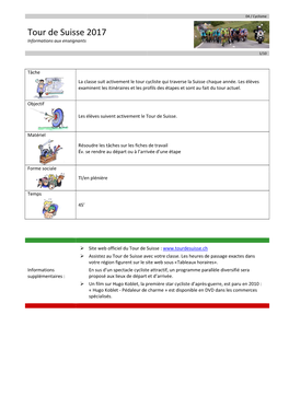 Tour De Suisse 2017 Informations Aux Enseignants