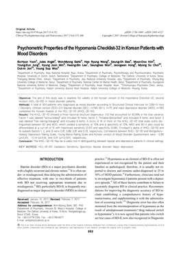 Psychometric Properties of the Hypomania Checklist-32 in Korean Patients with Mood Disorders