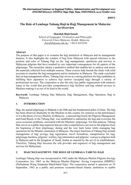 The Role of Lembaga Tabung Haji in Hajj Management in Malaysia: an Overview