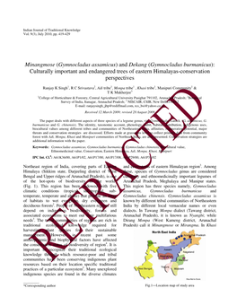 Gymnocladus Assamicus ) and Dekang (Gymnocladus Burmanicus ): Culturally Important and Endangered Trees of Eastern Himalayas-Conservation Perspectives