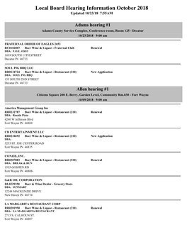 Local Board Hearing Information October 2018 Updated 10/23/18 7:55AM
