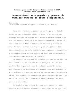 Neozapatismo, Arte Popular Y Género: De Humildes Muñecas De Trapo a Zapatistas